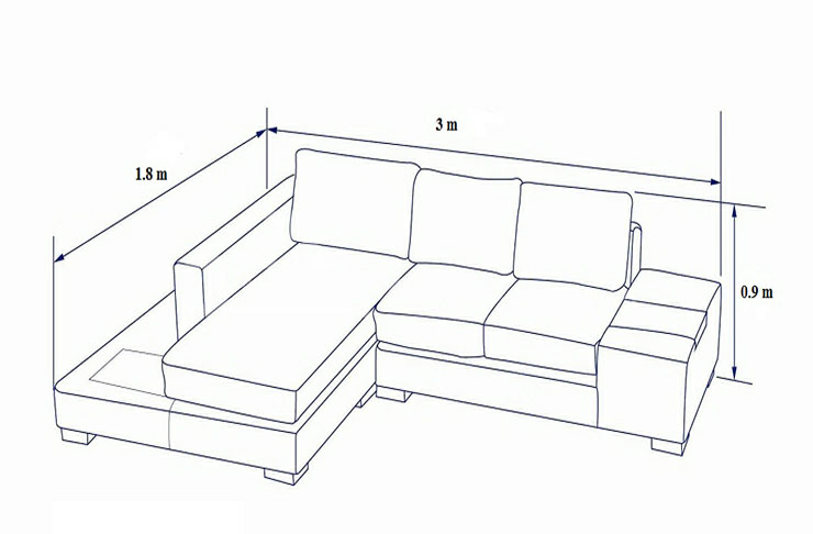kích thước ghế sofa gỗ hình chữ L 